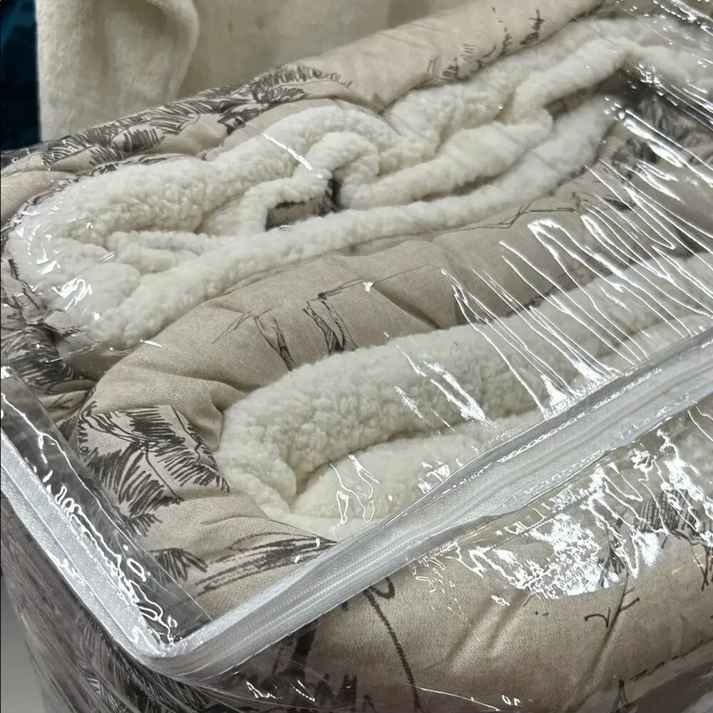 Pottery Barn Rustic Forest Sherpa Comforter King / California King Bedding NEW